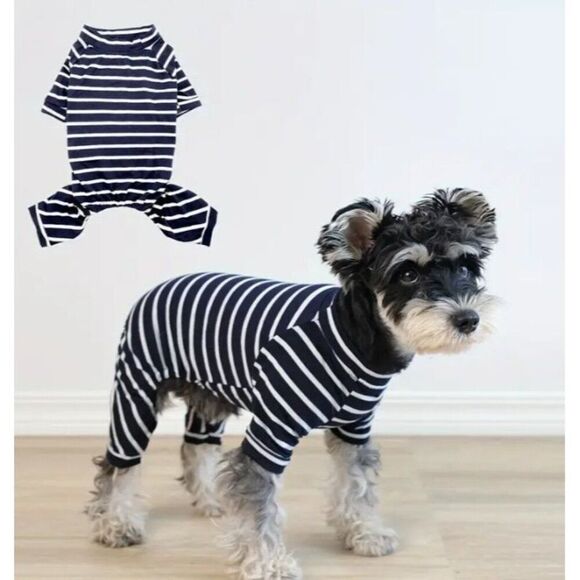 Navy Blue & White‎ Striped Dog Pet XL Pajamas New - Picture 1 of 4